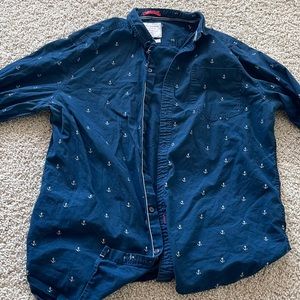 ON THE ROAD Nineteen Forty Two Slim Fit Anchor Pattern Long Sleeve Button Up